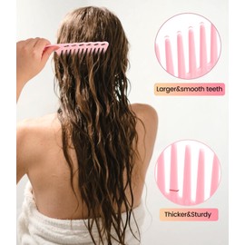 6PCS Professional Hair Comb Set for Women & Men Pink– Rat Tail, Wide & Fine Tooth Combs for Curly Hair, Braiding, Barber Styling, Cutting & Parting