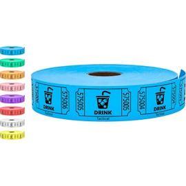 Tacticai 1000 boletos para rifa, bebida, azul (1 de 8 colores), rollo individual para eventos, entrada, recompensa de clase, recaudación de fondos y premios