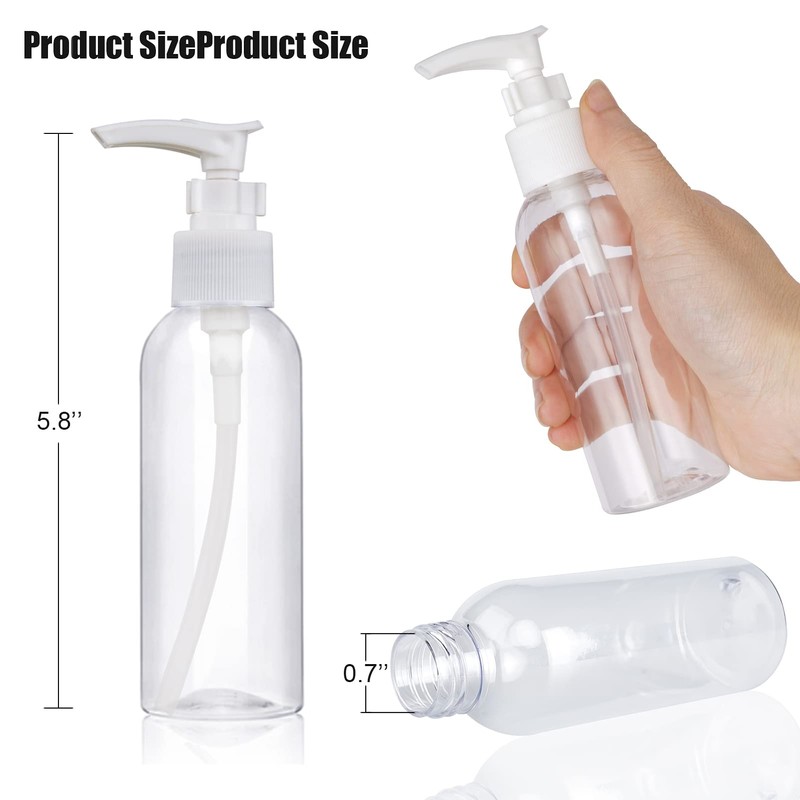 5 Pack Travel Bottles Pump Bottles Dispenser 3.4oz/100ml Plastic Lotion