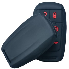 RUNZUIE 2Pcs Silicone Smart Key Fob Cover for 2019-2021 2022 2023 2024 Dodge RAM 2500 3500 5500 5 Buttons Black Red/Blue