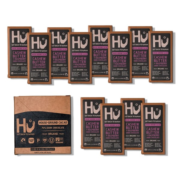 Hu Chocolate Bars | 12 Pack Raspberry Jelly Cashew Butter Chocolate | Natural Organic Vegan, Gluten Free, Paleo, Non GMO, Fair Trade Dark Chocolate | 2.1oz Each