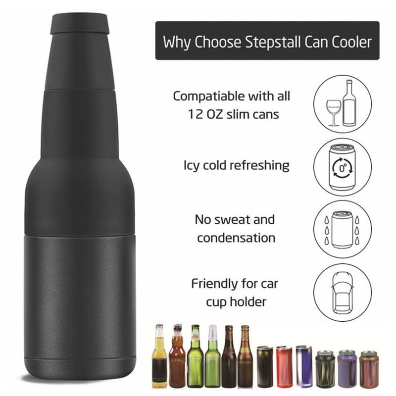 Stainless Steel Beer Can Double Walled Black Simple Insulated Cola