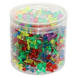 OKVGO 500 Pieces Push Pins with Plastic Heads and Steel Points Thumb Tacks for Map Cork Notice Board Transparent Multicoloured