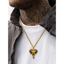 Oaldilee Mens Dragon Necklace 18K Gold Plated Dragon Head Necklace Roaring Dragon Head Pendant Cool Punk Jewelry