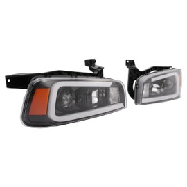 ALMULOO Pair Headlight w/LED Tube Compatible with 2006-2010 Dodge Charger Daytona Projector Front Light Lamp Clear Lens Black Housing LH&RH Replacement for CH2503163 CH2502163