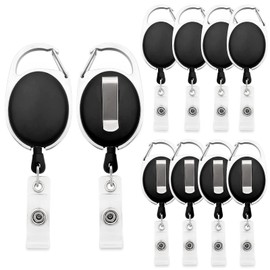 Fushing Key Ring Set, Retractable Badge Reel with Belt Clip for ID Badge Holder, Card Holder, Key Cards, Black, Pack of 10