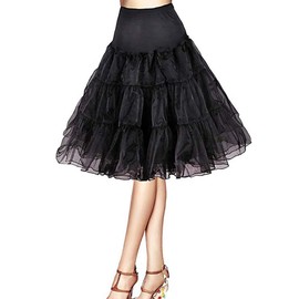Modeway Crinoline Petticoats Underskirt For Women 1950s Dresses Mid Length Tulle Skirts For Under Dresses Plus Size(Black,L)