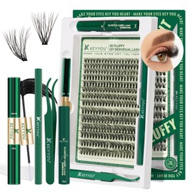 Lash Extension Kit 3D Effect Lash Clusters KEYYOU 280pcs D Curl 9-18MIX Eyelash Extension Kit with Lash Bond and Seal,Tweezers,Remover and Brush for Fluffy DIY lash extension kit（3D-30D-D-9-18MIX）
