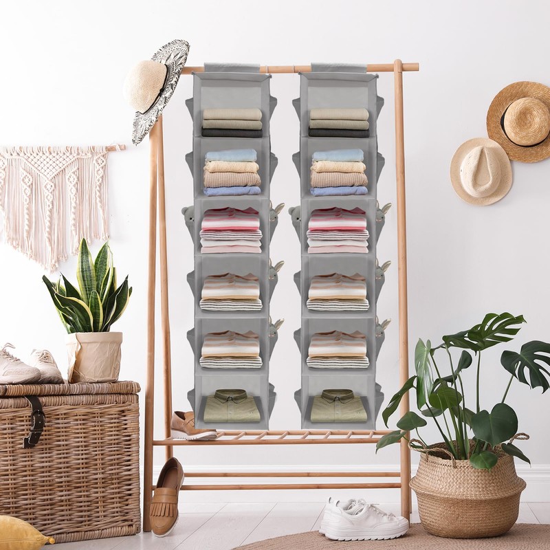 HOSTK 2Pack Hanging Closet Organizer, 6 Tier Hanging Storage Shelves,