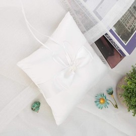 Raguso Wedding Party Cushion Ring Pillow with Bow White Cushion for Ring Holder Wedding Party Decoration White (15 x 15 cm)