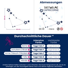 Tattwo.me Temporary Tattoos for Adults and Children 2 Weeks Waterproof - Capricorn Constellation - Vegetable Ink - EU Cosmetic Certificate - (P0918)
