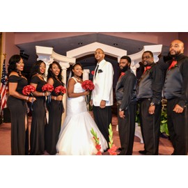 Angel Isabella Build Your Wedding Package-Artificial Flower Bouquet Corsage Boutonniere Rose Calla Lily Red White Black Wedding Theme (Bridesmaid(B))