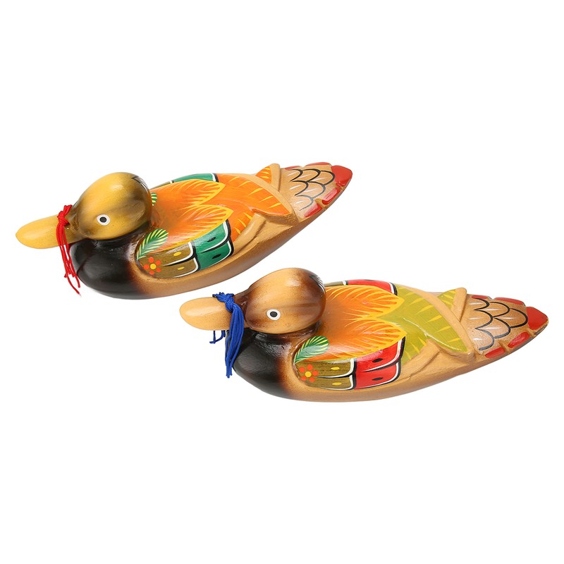 1 Pair Wooden Mandarin Duck Ornament Water Based Paint Romantic