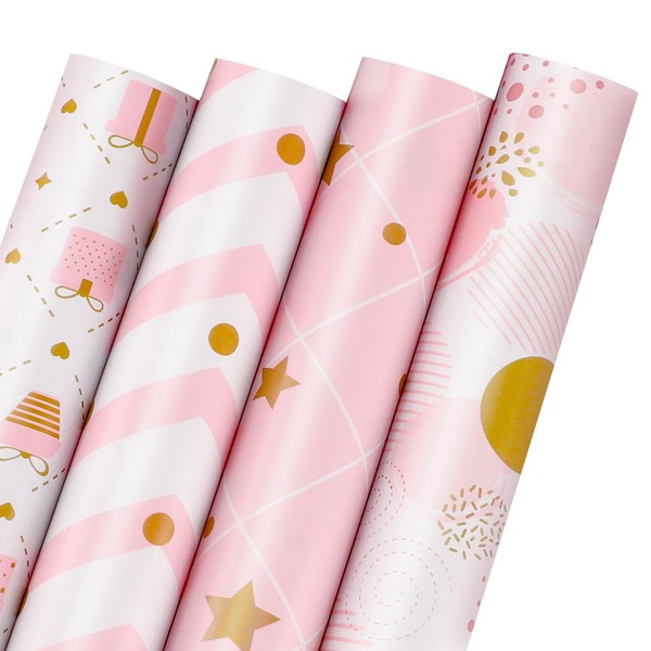 FUHITIM FUHITIM Pink Wrapping Paper Roll, Birthday Wrapping Paper -Mini