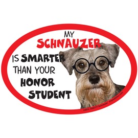 Schnauzer Car Magnets: My Schnauzer is Smarter Than Your Honor Student - Oval 6" x 4" Auto/ Truck/ Refrigerator/ Mailbox (Funny Car Decals, Dog Magnet, Schnauzer)