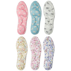 Maidai Women's Deodorizing Insole, Fluffy Insoles, Set of 6 colors with a floral pattern + cat pattern