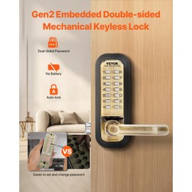 VEVOR Mechanical Keyless Entry Door Lock, 14 Keys, Mechanical Keypad with Handle, Double-Sided Stainless Steel Waterproof Keyless Gate Lock, for Home Office Fence Garage