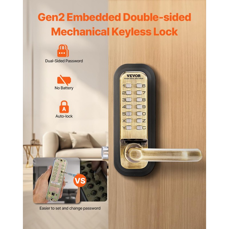 VEVOR Mechanical Keyless Entry Door Lock, 14 Keys, Mechanical Keypad