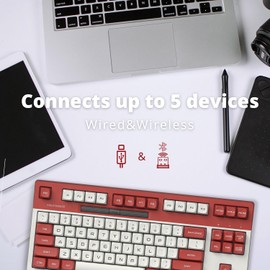 DUKHARO NightSmoker Gaming Keyboard Mechanical, Tenkeyless Hot Swappable Gasket-Mounted, Wireless Bluetooth 5.0/2.4Ghz /USB-C, 4000mAh Battery for Win/Mac PC, MO V2 Pink Switches