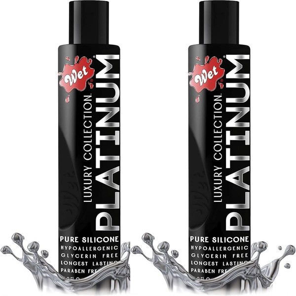 Wet Platinum Silicone-Based Lube for Men, Women & Couples, 3 Fl Oz (2-Pack) - Long-Lasting & Water-Resistant Premium Personal Lubricant - Safe to Use with Latex Condoms - Non-Sticky & Hypoallergenic