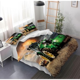 CXYXHW Tractor Bed Linen Set, 3D Print Tractor Pattern Children's Bed Linen, Microfibre Duvet Covers 3-Piece with Zip Closure, for Children, Teenagers, Boys (Tractor 1, 200 x 200 cm)