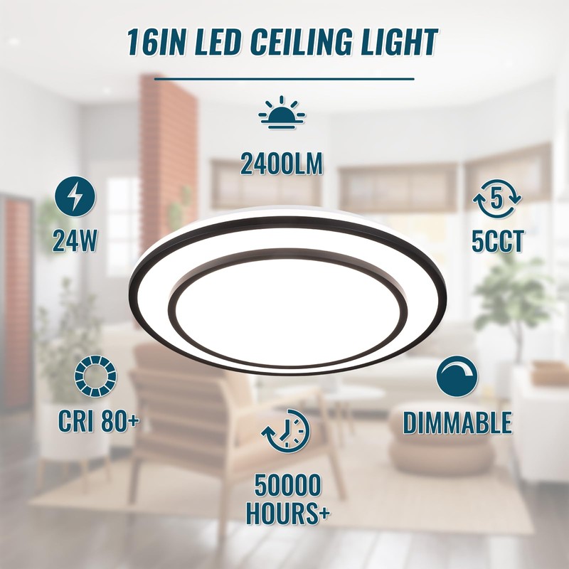 Wheatronic 2 Pack Black LED Flush Mount Ceiling Light Fixture