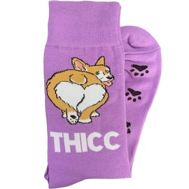 Sock Em' Sock Emporium Women Men Unisex Funny Novelty Crew Dress Socks One Size Fits Most Men 7-12 and Women 9-13 (Thicc Corgi Butt)