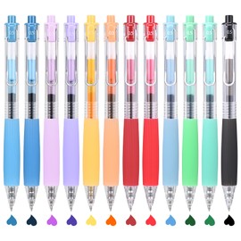 M&G 12 Pcs Colored Gel Pens, 0.5mm Fine Point Retractable Colorful Ink Pens, Comfort Grip Smooth Writing Pen for Note Taking Journaling Marking Art Supplies