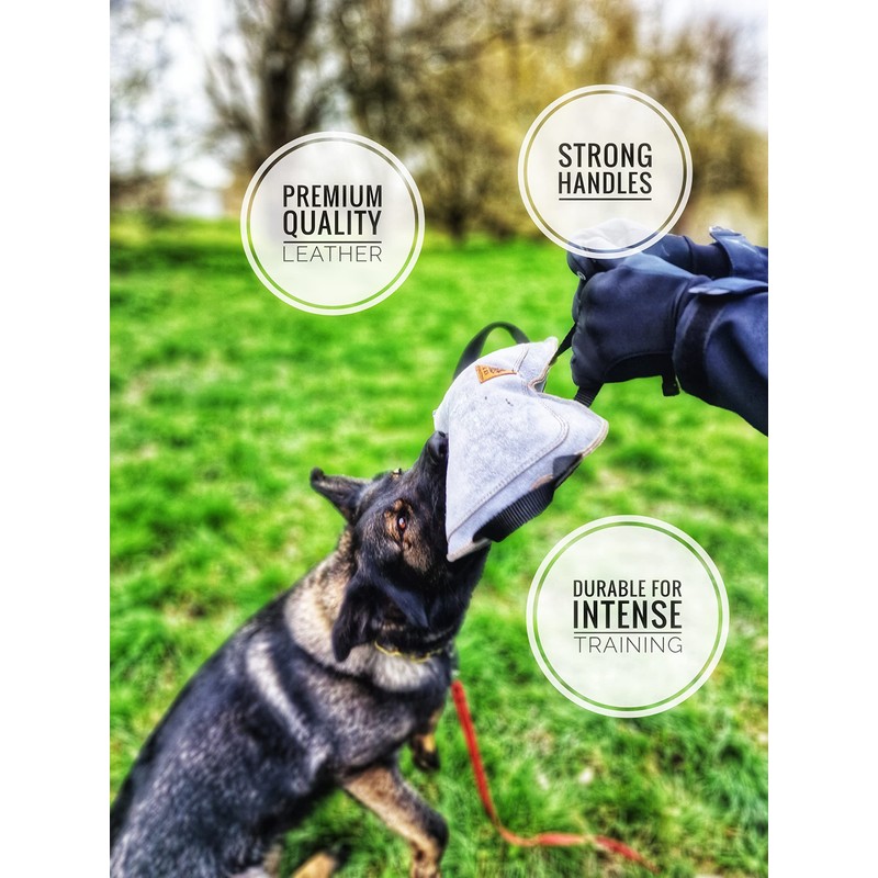 EQ K9 Leather Dog Tug Toy, 3 Solid Handles, Durable