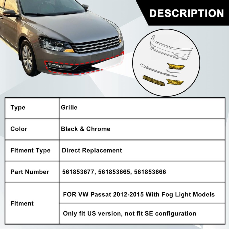 SecosAutoparts Front Bumper Lower Grille & Foglight Grill Cover Compatible