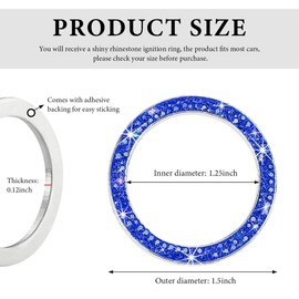 FSTURIOS Bling Crystal Double Rhinestone Car Engine Start Ring Decals, Sparkling Push to Start Button Decoration Ring, Shiny Key Ignition Knob Ring Sticker Engine Start Stop Decor (Dark Blue)
