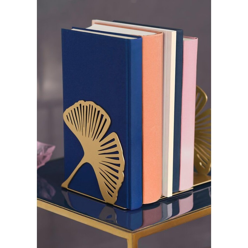 moses. libri_x Gingko Bookend Set of 2, Decorative Metal Book