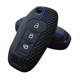 StyleC Key cover compatible with Ford Ranger C-Max S-Max Focus Mondeo Transit key protector case 18 (Black/Blue)