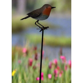 Garden Metal Bird Stake Decoration, Robin Design, Outdoor Decorative Yard Art measuring 17 x 10 x 130cm