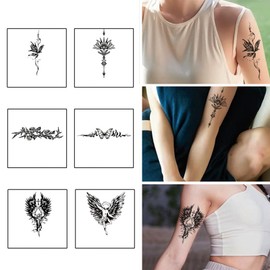 Qpout Semi-Permanent Tattoos for Women Girls, SemiPermanent Tattoo for 1-2 Weeks, Long Lasting Tattoo Stickers, Butterfly Flowers, Tribal Totem Jesus Tattoos