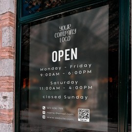 EGD 2025 Enhanced Peel & Stick Tech for Custom Business Hours Sign for Glass Door | Business Hours Sign | Hours of Operation Signs for Business with Logo and QR Code | Open Closed Signs for Business (BH-I)