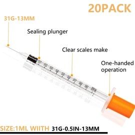 ZOGSNTON 1cc 1ml 30Gauge 1/2inch(13mm) Disposable Dispensing Lab Supplies Individually Sealed Packaging, 20 Pack