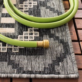 SAFAVIEH Veranda Collection VER096 Boho Indoor/ Outdoor Non-Shedding Easy Cleaning Patio Backyard Porch Deck Mudroom Accent Rug, 2' x 3'7", Grey / Beige