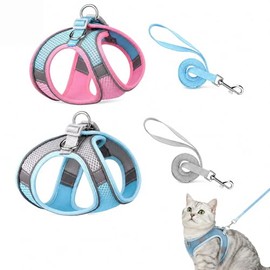 Pack de 2 Arnés para Perro y Gato con Correa de 1.5m, Pechera Transpirable Acolchada con Tiras Reflectantes, Chaleco Ajustable para Paseo al Aire Libr