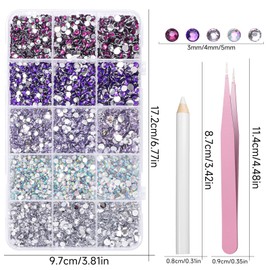 Purple Resin Rhinestones for Bedazzling, Bedazzler Kit Flatback Half Round Rhinestones Multicolor 3-5mm Flatback Crystal Gems for Nail DIY Crafts Face Tumblers Mugs Clothing