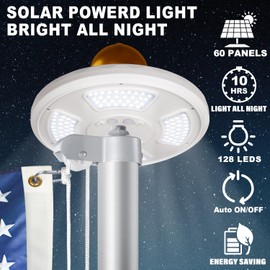 XIFAN Flag Pole Kit with Solar Light, 20 FT 13 Gauge Heavy Duty Aluminum Flagpole in Ground for Outside House, with 128 LEDs Solar Powered Light, Spun American Flag, Residential or Commercial, Silver