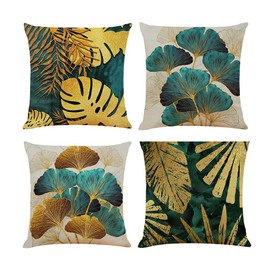 COWORK Set of 4 Cushion Covers, Cotton Linen Throw Cushion Covers Decorative Square Sofa Cushion Cover for Home Decor Favour, 45 x 45 cm with Invisible Zip (Style 18)