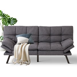 MUUEGM Futon Sofa Bed Memory Foam Small Loveseat Sleeper Sofa Dark Grey with Adjustable Backrest Removable Armrests for Small Space Office Couch,Living Room,Apartment