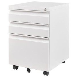 Letaya 3 Drawer Mobile File Cabinet with Lock,Under Desk Metal Filing Cabinets for Home Office Organizer Letters/Legal/A4(Fully Assembled Except Wheels) - Color: White