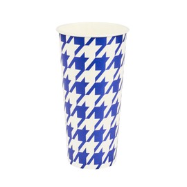 Restaurantware Blue Houndstooth Paper Cups 25 Pack of 22 oz Poly-Coated Party Cups Rolled Rim Stackable Solo Round Drinking Utensils For Cold Water, Juice, Birthday Parties, And Picnics