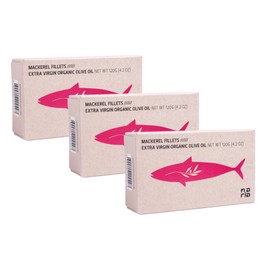 Maria Organic Mackerel Fillets in EVOO 3-PAck | Portugese Tinned Fish, Sustainably Wild Caught, Omega 3, Hand Packed Cans | 3 x 125g