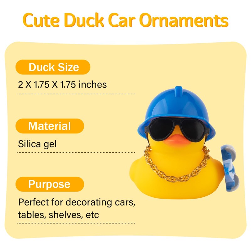 wonuu Car Dashboard Decorations Rubber Ducks, Construction Builder Rubber Ducky