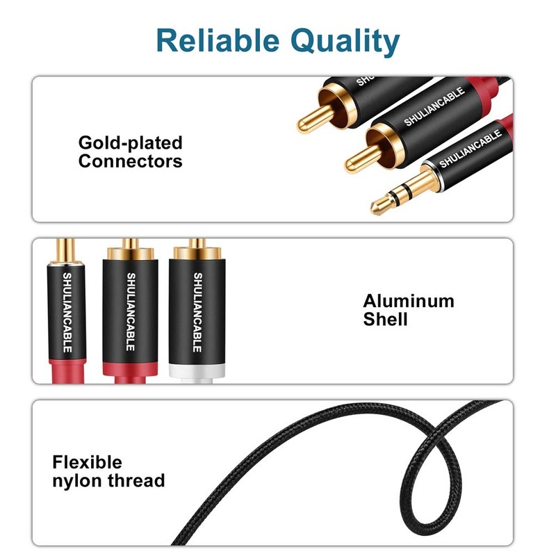 SHULIANCABLE 3.5mm to 2RCA Convert Stereo Audio Cable, Male to