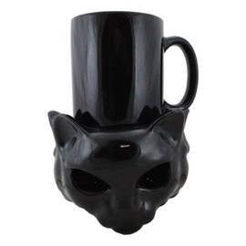 Ebros Gift Gothic Alchemy Witchcraft Wiccan Votive Tea Light Candle Holder Mug Warmer Silhouette Shadow Caster and Black Drinking Cup Set (Feline Witching Hour Cat)