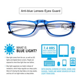 DOOViC 2 Pack Folding Reading Glasses Blue Light Blocking Spring Hinge Compact Foldable Readers for Women Men 3.50 Strength